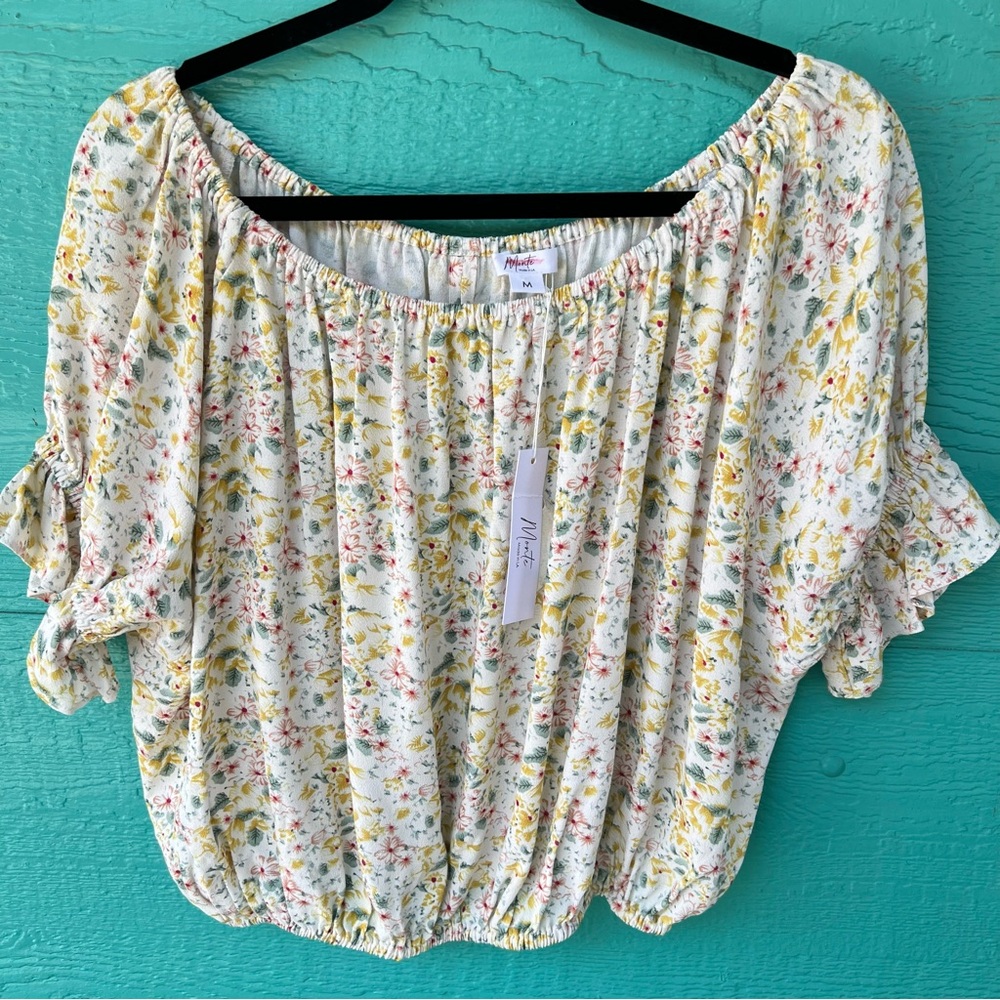 Floral Peasant Crop Top NWT Size Medium Cottagecore Boho Puff Sleeve
